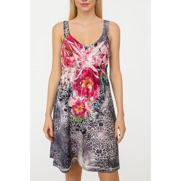 KIARA MULTI-COLOR FLORAL DESIGN SLEEVELES MINI DRESS SIZE M sun dress - Picture 1 of 8